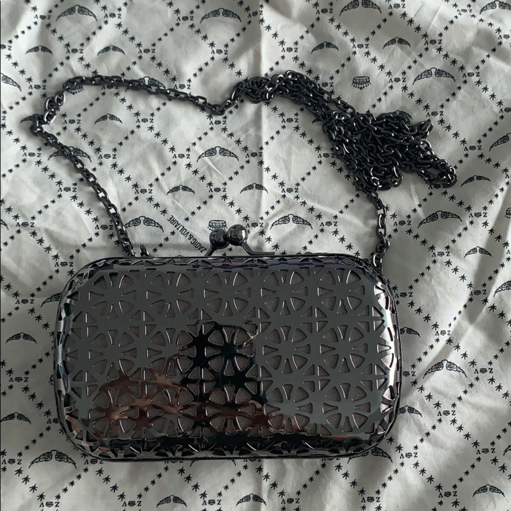 Clutch in metal cage and give metal leather